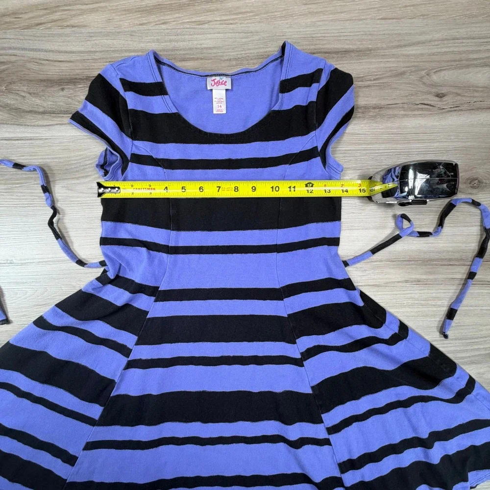 Justice Girls‎ Striped Cap Sleeve Dress with Tie Waist Size 14